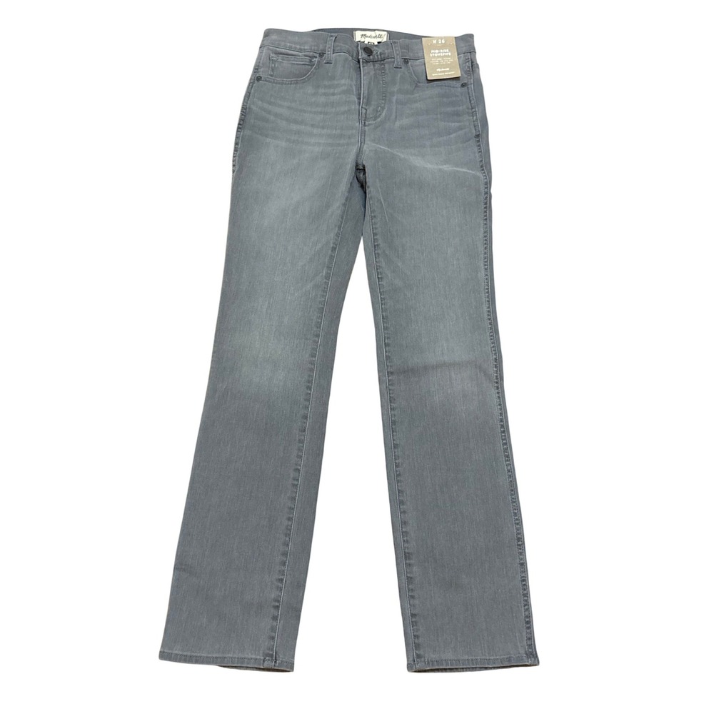 Madewell Jeans Women 26 Grey Mid-Rise Stovepipe Slim Straight Stretch NWT DM7775